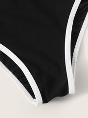 3 in 1 Contrast Binding Bikini Swimsuit With Shorts