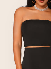 Solid Cropped Tube Top & Pencil Midi Skirt Set