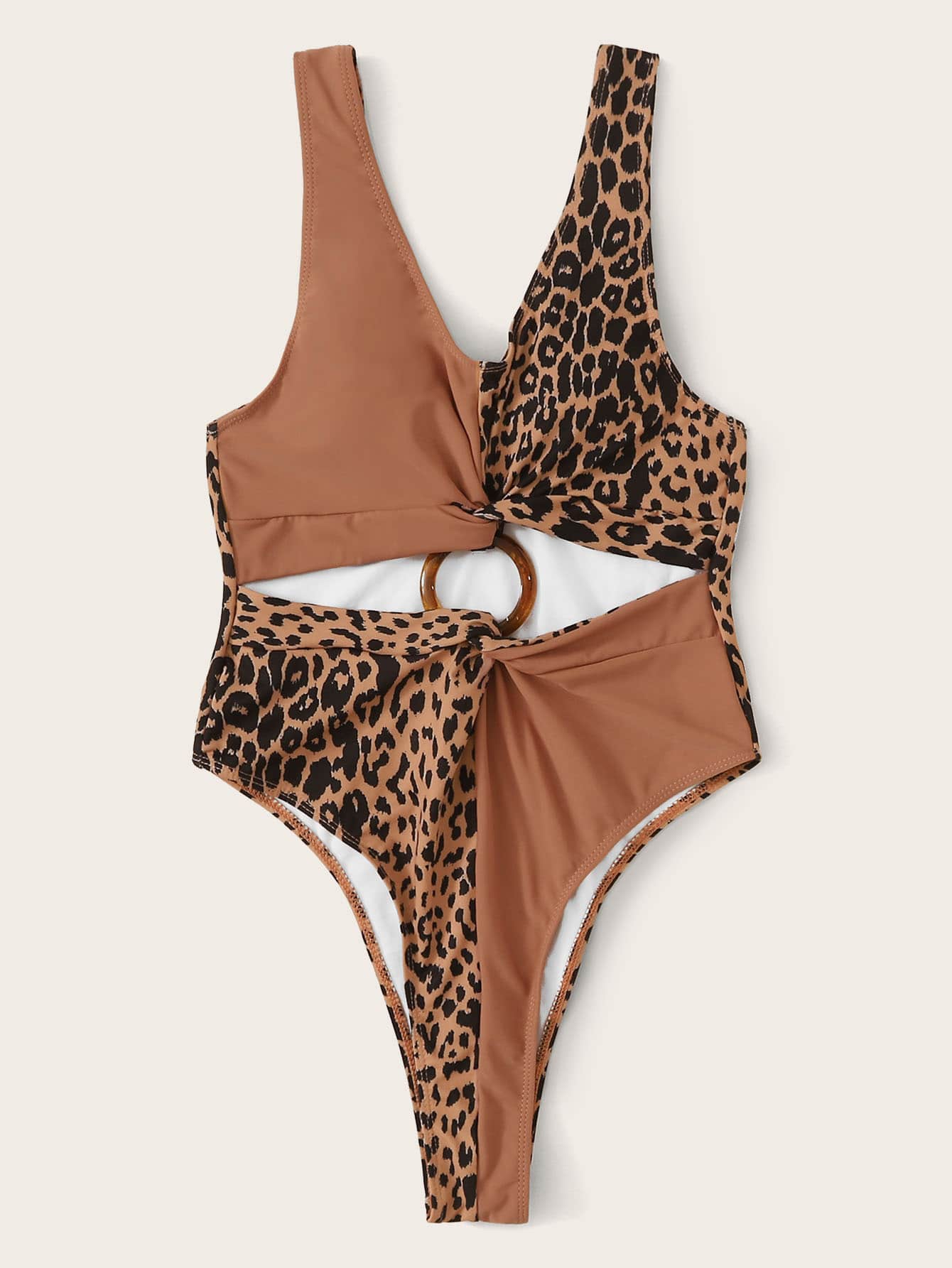 Leopard Ring Linked One Piece Swimsuit
