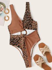 Leopard Ring Linked One Piece Swimsuit