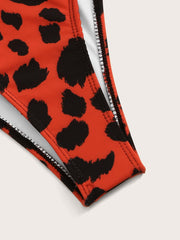 Leopard Plunge Neck One Piece Swimsuit