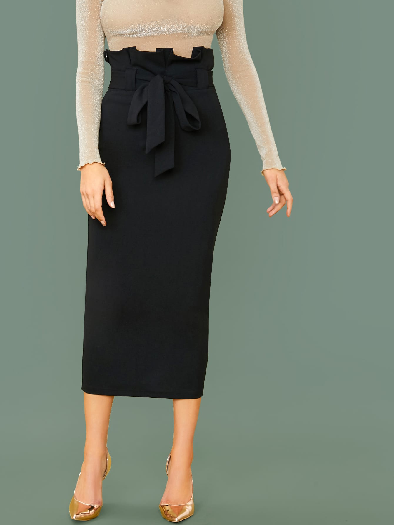 Paperbag Waist Belted Pencil Skirt