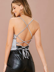 Forest Satin Lace-Up Cami