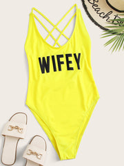 Wifey Strappy Back One Piece Swimsuit