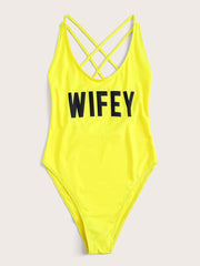 Wifey Strappy Back One Piece Swimsuit