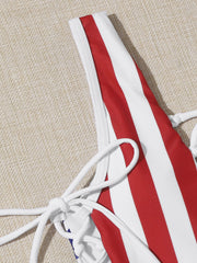 American Flag Lace-up Side One Piece Swimsuit