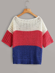 Cut And Sew Hollow Out Knit Top