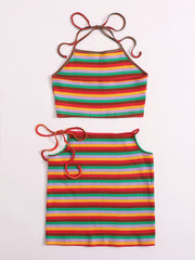 ROYGBV Striped Halter Skirt Set