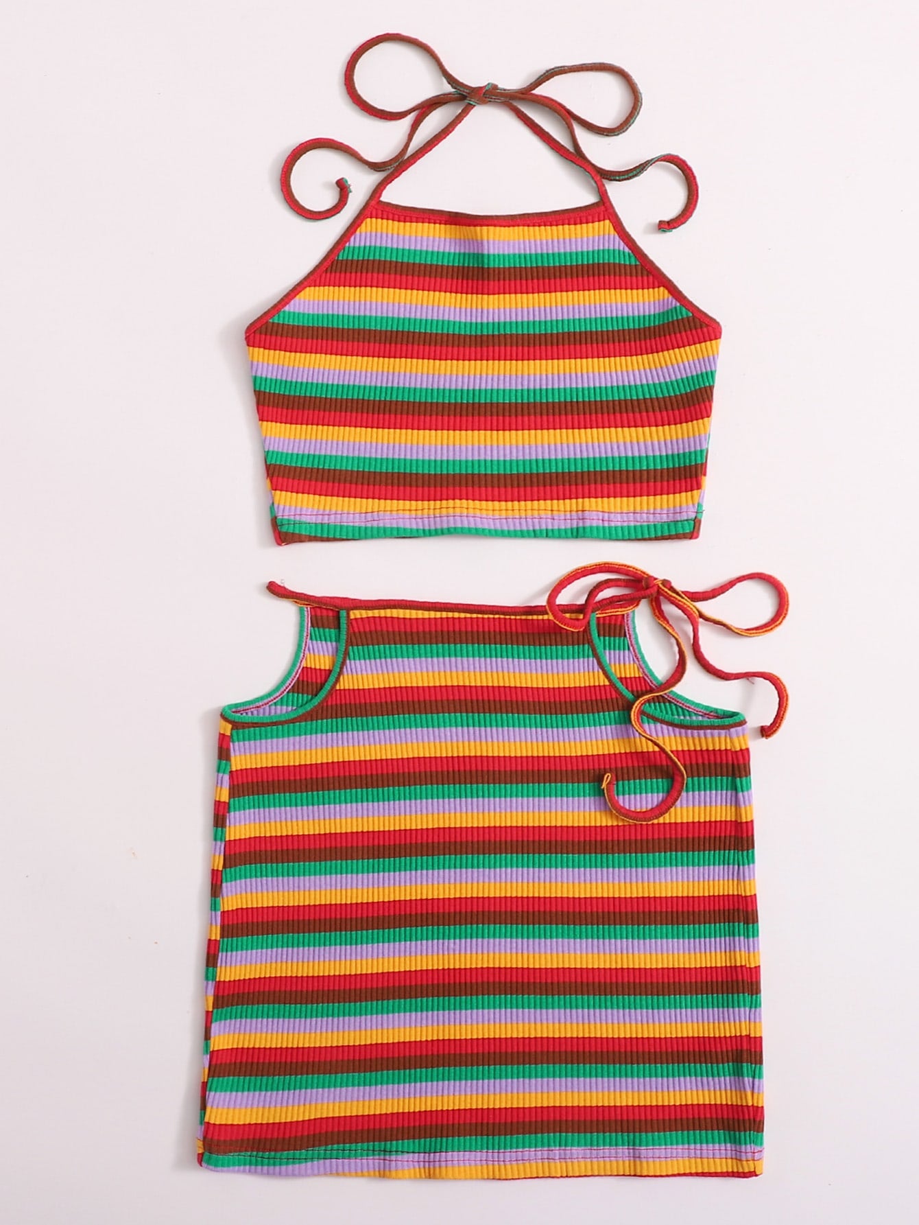 ROYGBV Striped Halter Skirt Set