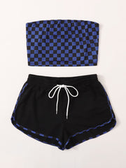 Checked Bandeau Top & Dolphin Shorts Set
