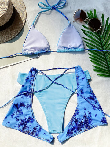 3-Piece Tie Dye Triangle Co-ord Bikini Swimsuit