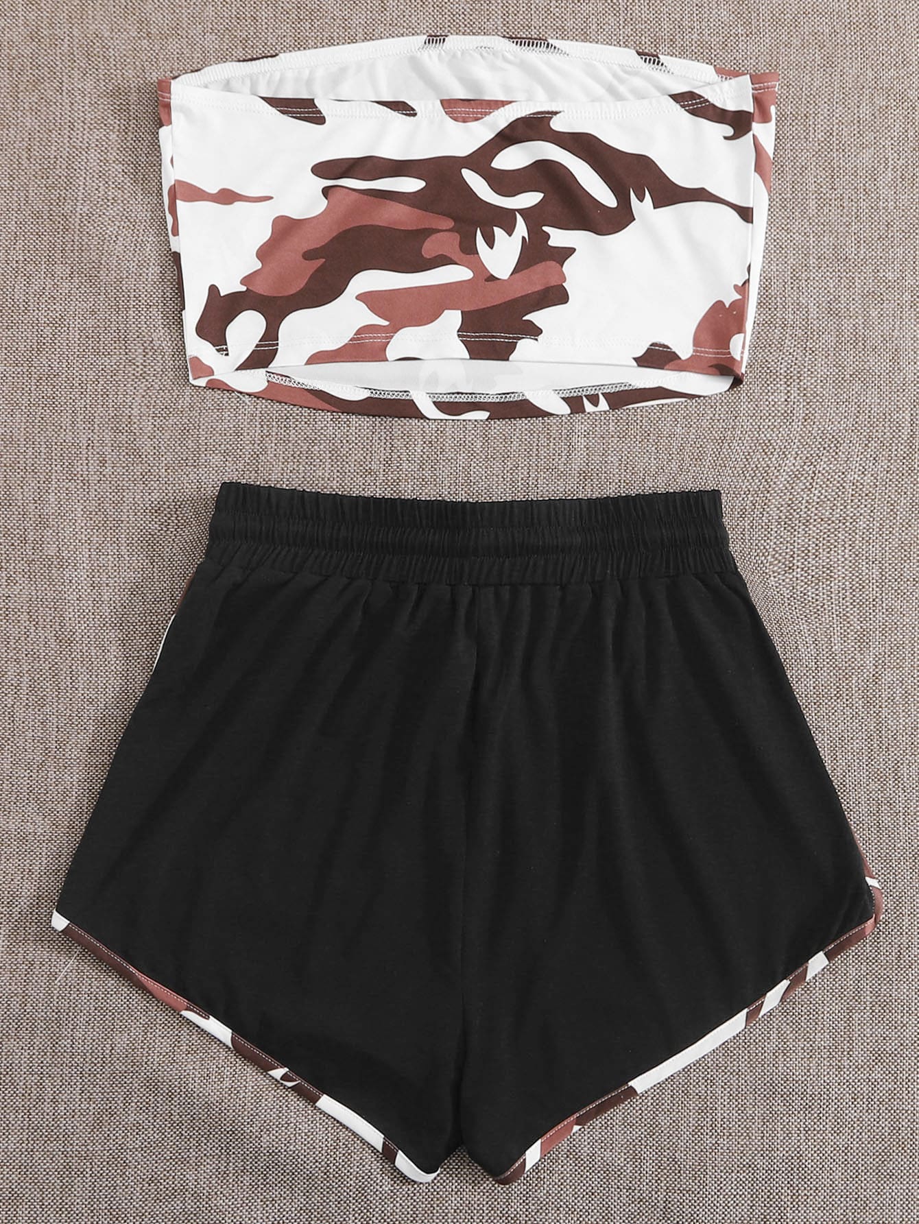 Camo Bandeau With Contrast Binding Track Shorts