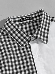 Color Block Gingham Button Up Shirt