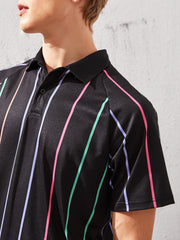 Raglan Sleeve Striped Polo Shirt