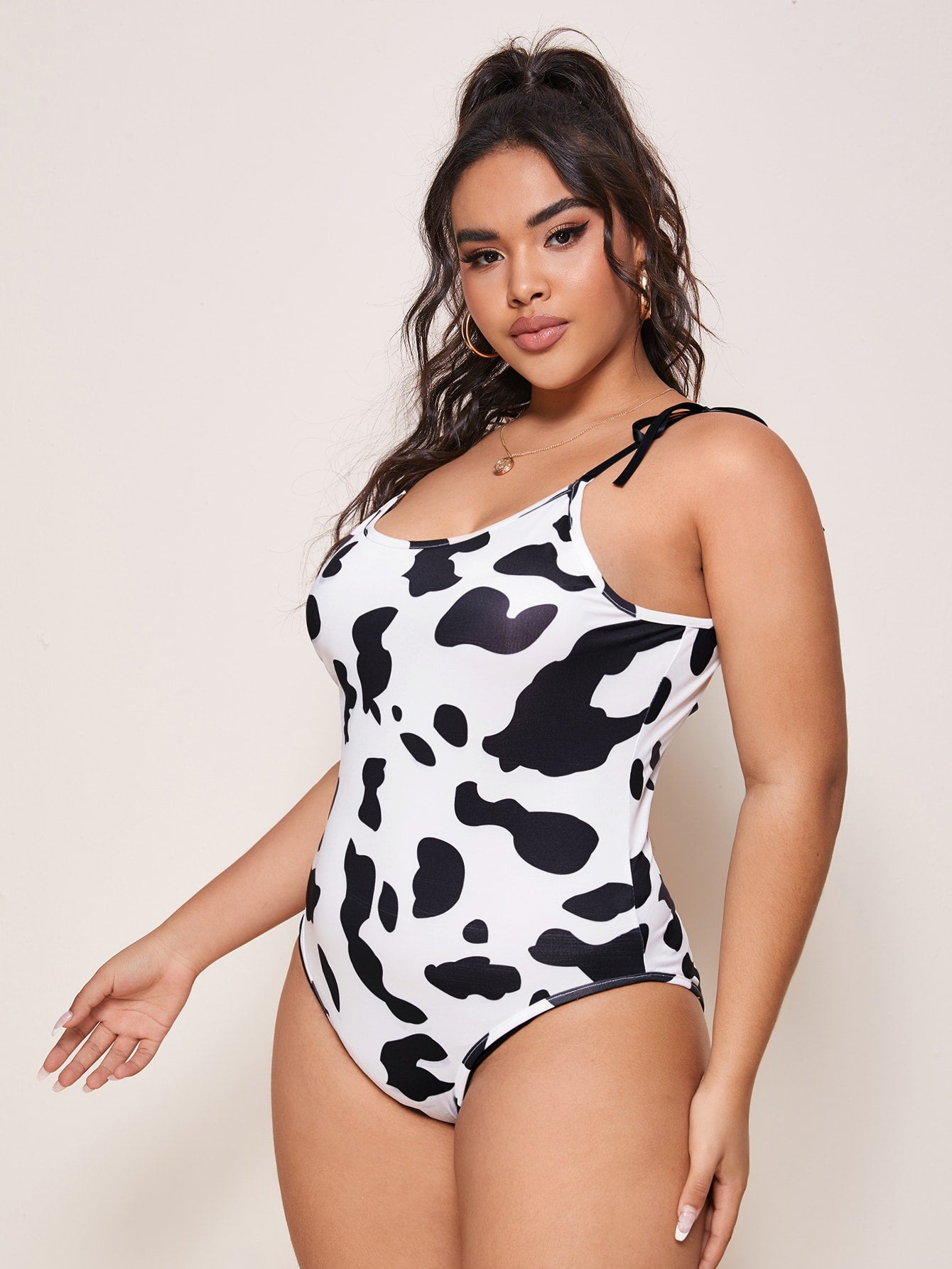 Plus Size Cow Print Tie Shoulder Backless Cami Bodysuit – Leaky Fashion