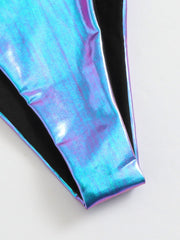 Metallic Halter Tie Side Bikini Swimsuit