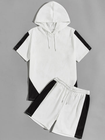 Colorblock Hooded Tee With Track Shorts