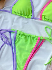 Contrast Binding Triangle Tie Side Bikini Swimsuit
