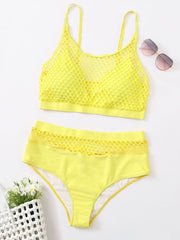Plus Size Neon Green Fishnet High Waisted Bikini Swimsuit