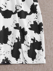 Cow Pattern Split Hem Mini Skirt