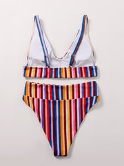 Colorful Stripe High Waisted Bikini Swimsuit