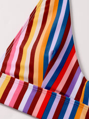 Colorful Stripe High Waisted Bikini Swimsuit