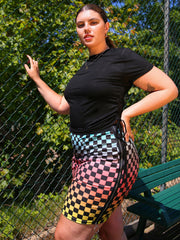 Plus Size Multi-Colorblock Checkered Skirt
