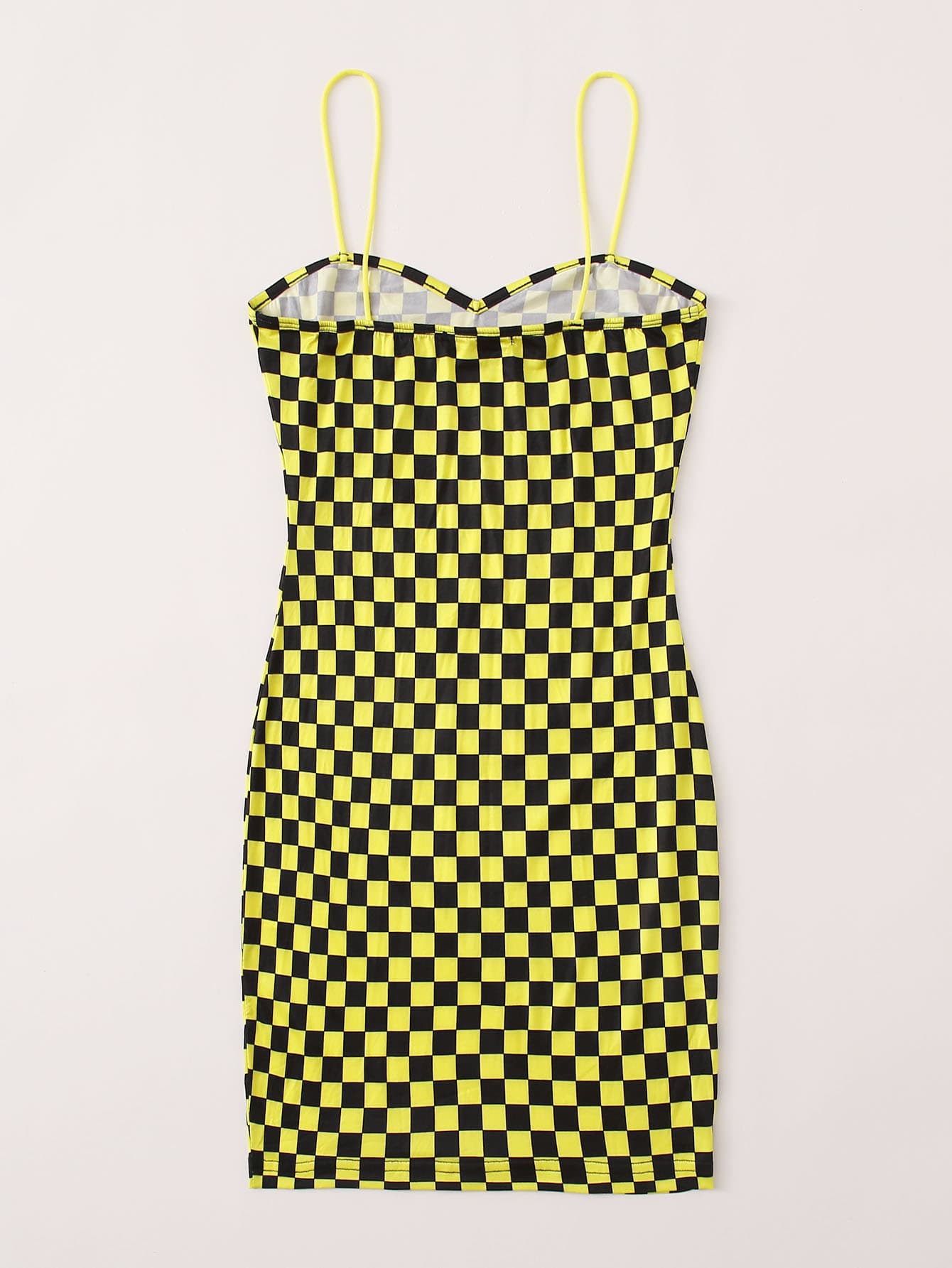 Spaghetti Strap Checkered Bodycon Dress