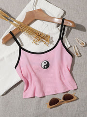 Yin Yang Embroidered Ringer Cami Top