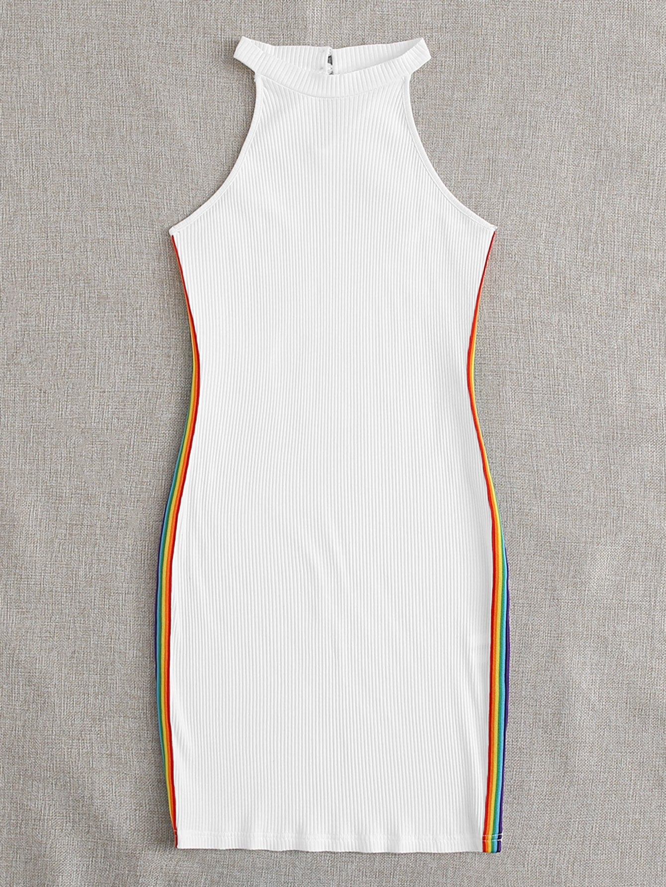 Rainbow Striped Side Rib-knit Dress