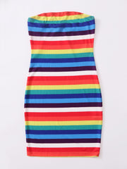 Rainbow Striped Rib-knit Tube Bodycon Dress