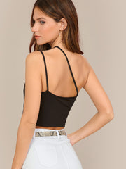 Double Strap One Shoulder Draped Front Crop Top