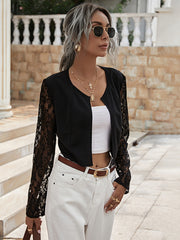 Contrast Lace Sleeve Open Front Jacket