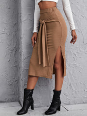 Tie Front Split Thigh Skirt
