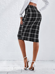 Elastic Waist Plaid Pencil Skirt
